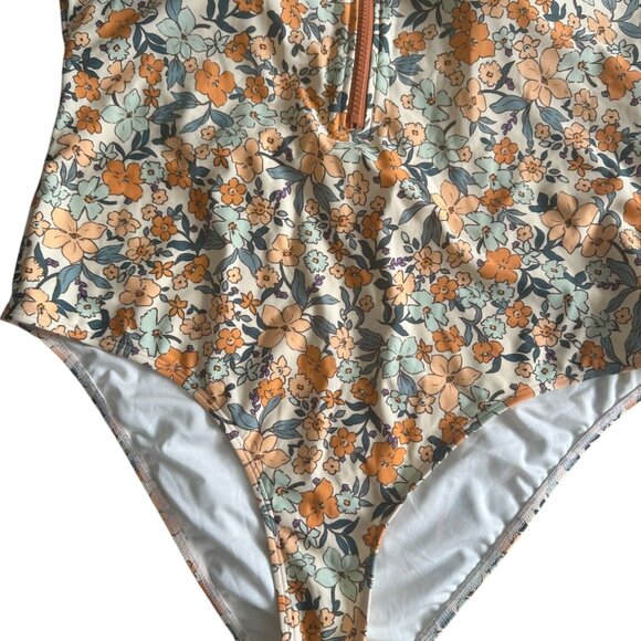 CUPSCHE Floral Front Zip Short Sleeve Swimsuit Size XL NEW NWT - Picture 5 of 6